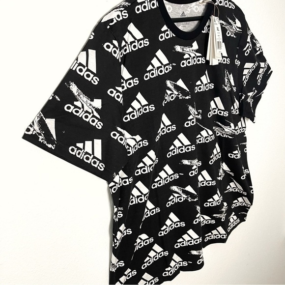 Adidas men Brand’s love all over logo printed Tshirt black white size XL NWT - Picture 5 of 10